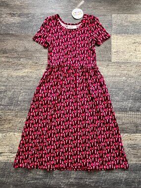 NWT Dot Dot Smile Scoopneck Maxi Dress Red Pink Striped Geo 3/4